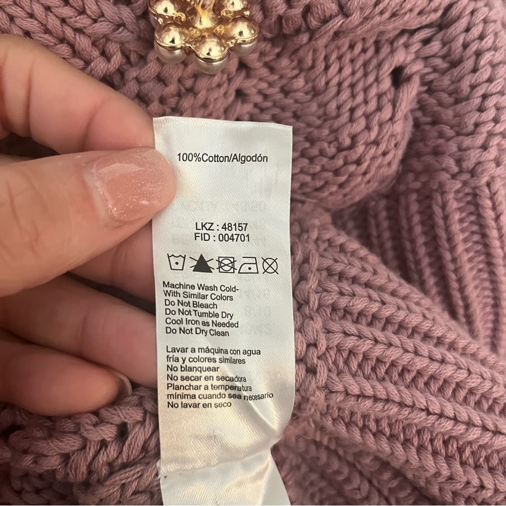 NWOT Lascana Pearl Button Crochet Cardigan Sweater in Mauve size 8-10 - Picture 13 of 16